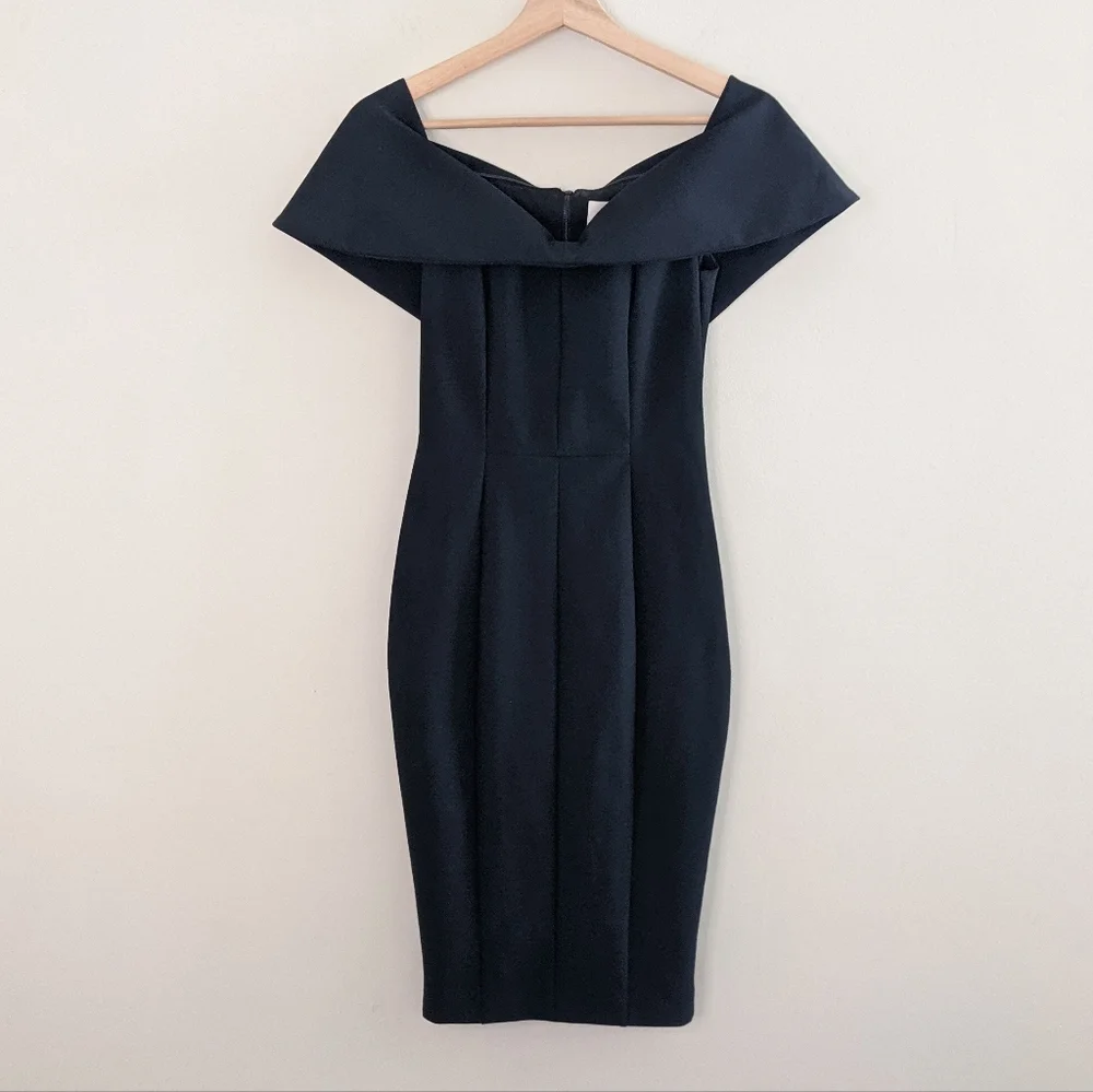 MISHA Off the Shoulder Sheath Black Dress - Picture 4 of 13
